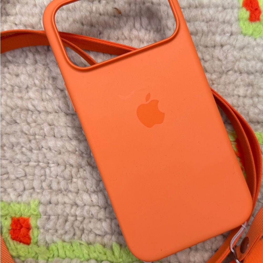 Apple iPhone 17 Max Pro Silicone Case with Lanyard Strap Orange MagSafe